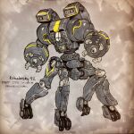  arm_cannon character_name copyright_name dated david_a_white english_commentary full_body highres kobalevsky_42 mecha no_humans robot robot_jox science_fiction signature sketch star_(symbol) weapon 