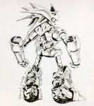  artist_name clenched_hands dated david_a_white from_behind greyscale highres humanoid_robot ink_(medium) looking_at_viewer looking_back mecha_sonic monochrome no_humans robot science_fiction sonic_&amp;_knuckles sonic_(series) thrusters traditional_media wheel 