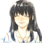  1girl black_hair closed_eyes closed_mouth collarbone gensou_suikoden ikunosake jewelry long_hair necklace simple_background smile solo viki_(suikoden) white_background 