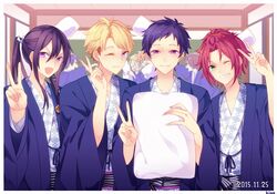  6+boys :d ahoge artist_name bangs bangs_pinned_back blonde_hair blue_jacket blurry blurry_background border character_request closed_mouth commentary_request dated ensemble_stars! fushimi_yuzuru green_eyes grin hair_between_eyes hair_ribbon hand_up hands_up haori holding holding_pillow indoors isara_mao jacket japanese_clothes kanzaki_souma kimono kina_(446964) long_hair long_sleeves looking_at_viewer male_focus mole mole_under_eye multiple_boys narukami_arashi obi one_eye_closed open_clothes open_jacket open_mouth parted_bangs pillow pillow_fight ponytail print_kimono purple_hair redhead ribbon sash short_hair sidelocks smile swept_bangs sword teeth upper_body v v-shaped_eyebrows violet_eyes weapon white_border white_kimono white_ribbon wide_sleeves 