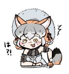  1girl animal_ears belt dress extra_ears fox_ears fox_girl fox_tail gloves grey_hair hat highres island_fox_(kemono_friends) john_(a2556349) kemono_friends kemono_friends_v_project long_hair looking_at_viewer open_mouth orange_hair ribbon simple_background solo sundress tail virtual_youtuber white_background yellow_eyes 