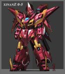  1other ambiguous_gender blue_eyes clenched_hands full_body grey_background gundam gundam_unicorn helmet huang_xie mecha mobile_suit one-eyed pilot_suit redesign robot science_fiction sinanju size_comparison solo_focus standing v-fin 