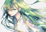  1other androgynous enkidu_(fate) fate/grand_order fate/strange_fake fate_(series) green_hair light_green_hair long_hair looking_at_viewer morino_bambi other_focus robe violet_eyes white_robe 