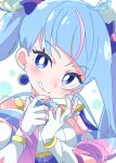  1girl blue_hair bright_pupils cure_sky fingerless_gloves gloves hair_ornament hirogaru_sky!_precure ixy long_hair looking_at_viewer magical_girl multicolored_hair pink_hair precure solo sora_harewataru streaked_hair twintails upper_body white_gloves white_pupils 