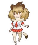1girl animal_ear_fluff animal_ears brown_eyes brown_hair closed_mouth extra_ears highres kemono_friends lion_(kemono_friends) lion_ears lion_girl lion_tail looking_at_viewer necktie official_art scarf shirt shoes short_hair simple_background skirt socks solo tail thigh-highs transparent_background yoshizaki_mine