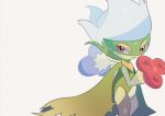  absurdres blue_flower blue_rose chromatic_aberration closed_mouth film_grain flower half-closed_eyes highres no_humans pokemon pokemon_(creature) red_eyes red_flower red_rose rose roserade saiku_(zvlku) simple_background smile solo standing white_background 