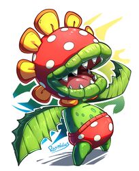  highres male_underwear open_mouth petey_piranha plant_monster polka_dot_underwear raymidius red_male_underwear sharp_teeth signature simple_background super_mario_bros. teeth underpants underwear white_background 