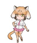 1girl animal_ear_fluff animal_ears brown_hair closed_mouth elbow_gloves extra_ears full_body gloves green_eyes highres kemono_friends looking_at_viewer necktie official_art puma_(kemono_friends) shirt shoes short_hair skirt socks solo tail thigh-highs transparent_background yoshizaki_mine