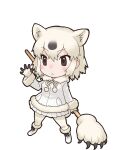1girl animal_ear_fluff animal_ears bear_ears bear_girl black_eyes boots closed_mouth extra_ears gloves grey_hair highres jacket kemono_friends looking_at_viewer official_art pantyhose polar_bear_(kemono_friends) ribbon skirt solo tail transparent_background weapon yoshizaki_mine