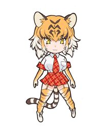 1girl animal_ears closed_mouth elbow_gloves extra_ears gloves highres kemono_friends looking_at_viewer necktie official_art orange_hair pantyhose shirt shoes short_hair skirt solo tail tiger_(kemono_friends) tiger_ears tiger_girl tiger_tail transparent_background yellow_eyes yoshizaki_mine