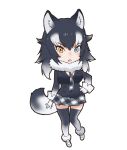 1girl animal_ears blazer blue_eyes extra_ears gloves grey_wolf_(kemono_friends) heterochromia highres jacket kemono_friends long_hair looking_at_viewer necktie official_art open_mouth scarf shoes skirt socks solo tail thigh-highs transparent_background wolf_ears wolf_girl wolf_tail yellow_eyes yoshizaki_mine