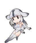 1girl :3 animal_ears bangs bare_shoulders bearded_seal_(kemono_friends) black_eyes black_hair blunt_bangs breasts chibi closed_mouth collarbone elbow_gloves from_side full_body gloves gradient_clothes gradient_hair grey_gloves grey_hair grey_one-piece_swimsuit grey_thighhighs highres kemono_friends large_breasts legs legs_together long_hair looking_at_viewer multicolored_hair official_art one-piece_swimsuit outstretched_arms sidelocks smile solo straight_hair streaked_hair swimsuit tail thigh-highs thighs transparent_background yoshizaki_mine