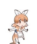 1girl animal_ear_fluff animal_ears apron brown_eyes brown_hair gloves highres kangaroo_girl kemono_friends long_hair looking_at_viewer necktie official_art open_mouth red_kangaroo_(kemono_friends) shirt shoes shorts socks solo tail thigh-highs transparent_background twintails yoshizaki_mine