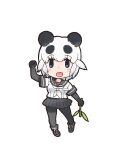 1girl animal_ears black_eyes elbow_gloves extra_ears giant_panda_(kemono_friends) gloves grey_hair highres kemono_friends looking_at_viewer official_art open_mouth panda_ears panda_girl pantyhose sailor_collar school_uniform shoes short_hair skirt solo transparent_background yoshizaki_mine