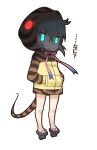 1girl blue_eyes blue_hair closed_mouth geta highres hood hoodie kemono_friends knees looking_at_viewer official_art red_eyes ribbon short_hair simple_background slit_pupils snake_print snake_tail solo tail transparent_background tsuchinoko_(kemono_friends) yoshizaki_mine