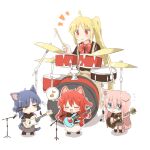  4girls :3 :d ^_^ ahoge animal_ear_fluff animal_ears animal_hands asymmetrical_hair band bangs bass_guitar black_shirt blonde_hair blue_eyes blue_hair blush bocchi_the_rock! bow bowtie braid brown_pants cat_ears cat_girl cat_tail closed_eyes closed_mouth commentary_request cube_hair_ornament cymbals dark_blue_hair dog_ears dog_girl dog_tail drum drum_set drumsticks electric_guitar fender_precision_bass flying_sweatdrops gibson_les_paul gotou_hitori grey_skirt guitar hair_between_eyes hair_ornament hairclip hand_up holding holding_drumsticks holding_instrument ijichi_nijika instrument jitome kita_ikuyo long_hair looking_at_another microphone microphone_stand mole mole_under_eye multiple_girls music musical_note notice_lines one_side_up open_mouth pants pink_hair playing_instrument pleated_skirt ponytail rebecca_(keinelove) red_bow red_bowtie red_eyes redhead shirt short_hair short_sleeves side_ponytail sidelocks simple_background sitting skirt smile speech_bubble spoken_musical_note standing suspenders t-shirt tail v-shaped_eyebrows very_long_hair white_background white_skirt yamada_ryou yellow_eyes 