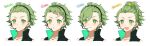  &gt;:) 1boy :o alternate_hairstyle biskekun black_vest closed_mouth green_eyes green_hair hair_ornament headset highres idolmaster idolmaster_side-m looking_at_viewer male_focus mitarai_shouta open_mouth rabbit_hair_ornament short_hair smile solo v-shaped_eyebrows vest 