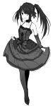  1girl absurdres bangs bare_shoulders breasts choker collarbone date_a_live detached_sleeves dress frilled_dress frills full_body gothic_lolita grin h2o_(ddks2923) heterochromia highres layered_dress lolita_fashion looking_at_viewer medium_breasts pantyhose shoes simple_background small_breasts smile solo standing teeth tokisaki_kurumi twintails white_background 
