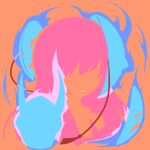  1girl bangs frown hata_no_kokoro highres maskin_mei orange_background pink_hair silhouette simple_background solo touhou 