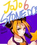  1girl black_eyes black_hair blonde_hair blue_nails braid commentary_request copyright_name dated double_bun hair_bun jojo_no_kimyou_na_bouken korean_commentary kujo_jolyne portrait single_braid solo star_(symbol) stone_ocean tianel_ent twitter_username v-shaped_eyebrows 