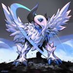  absol animal_focus atmosgear bright_pupils claws closed_mouth commentary frown full_body highres mega_absol mega_pokemon no_humans pokemon pokemon_(creature) red_eyes solo standing white_fur white_pupils 