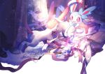  alternate_color bag closed_mouth commentary_request eko_(wk_egg) jewelry no_humans pink_eyes pokemon pokemon_(creature) shiny_pokemon smile sparkle standing sylveon twitter_username watermark 