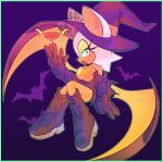  1girl :d absurdres bat_(animal) bat_wings blue_eyes boots breasts elbow_gloves furry furry_female gloves hat high_heel_boots high_heels highres knee_boots looking_at_viewer rouge_the_bat smile sonic_(series) stellarspin wings witch_hat 