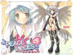  flat_chest green_eyes grey_hair highres horns ito_noizi itou_noiji navel peace@pieces thighhighs wallpaper wings 