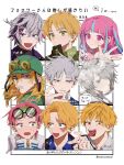  1girl 6+boys axis_powers_hetalia bangs blonde_hair blue_hair chainsaw_man character_request closed_mouth collared_shirt commentary_request crossed_bangs denji_(chainsaw_man) dio_brando fang followers_favorite_challenge fuwa_minato green_eyes grey_eyes grey_hair hair_between_eyes hair_over_one_eye heart highres jojo_no_kimyou_na_bouken long_hair looking_at_viewer multicolored_hair multiple_boys multiple_drawing_challenge nijisanji open_mouth partially_translated pink_eyes pink_hair portrait red_eyes sharp_teeth shirt short_hair simple_background skin_fang smile streaked_hair teeth translation_request two-tone_hair united_kingdom_(hetalia) uyoo violet_eyes white_background white_shirt yellow_eyes 