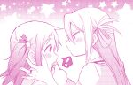  ! 2girls alina_gray blush closed_mouth eye_contact from_side hair_ornament hair_ribbon hands_on_another&#039;s_face jewelry ketsuwotatakuna long_hair looking_at_another magia_record:_mahou_shoujo_madoka_magica_gaiden mahou_shoujo_madoka_magica medium_hair misono_karin monochrome multiple_girls open_mouth profile ribbon ring sakae_general_school_uniform school_uniform screentones shirt single_hair_ring star_(symbol) star_hair_ornament two_side_up 