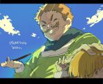  2boys blonde_hair blue_sky clouds facial_hair holding holding_smoking_pipe leif_ericson_(vinland_saga) male_child male_focus multiple_boys outdoors short_hair sky smile smoking_pipe thorfinn user_xcze3872 viking vinland_saga 