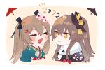  2022 2girls black_kimono blush bow brown_eyes brown_hair commentary_request flower girls_frontline green_kimono hair_between_eyes hair_bow hair_flower hair_ornament japanese_clothes kimono long_hair looking_at_another morisenn multiple_girls official_alternate_costume one_side_up open_mouth scar scar_across_eye sidelocks smile twintails ump45_(girls&#039;_frontline) ump45_(lonely_traveler_of_eternity)_(girls&#039;_frontline) ump9_(girls&#039;_frontline) ump9_(wayfarer_of_the_profound)_(girls&#039;_frontline) upper_body 