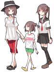  age_difference alternate_costume brown_hair cellphone clothes_writing english_text fedora full_body green_shorts hat holding holding_phone kneehighs loafers low_ponytail multiple_girls phone ponytail red_eyes red_shorts related sailor_collar sandals school_uniform serafuku shiroshi_(denpa_eshidan) shirt shoes short_sleeves shorts siblings side_ponytail sisters smartphone socks touhou translation_request usami_renko walking white_shirt 