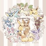  :3 :d :o artist_name blue_eyes blush bright_pupils brown_eyes closed_eyes closed_mouth commentary_request dated eevee espeon evolutionary_line flareon flower glaceon highres jolteon leafeon looking_at_another mofucoffee no_humans one_eye_closed open_mouth petals pikachu plant pokemon pokemon_(creature) red_eyes simple_background smile striped striped_background sylveon twitter_username two-tone_background umbreon vaporeon violet_eyes white_pupils 