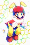  1boy antennae bee_mario blue_eyes boots co_co_mg facial_hair gloves helmet highres honeybee_(mario) looking_at_viewer mario mustache simple_background super_mario_bros. white_gloves yellow_overalls 