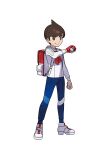  1boy absurdres arm_at_side arm_up artist_request ascot backpack bag bangs blue_pants blush brown_eyes brown_hair clenched_hand closed_mouth florian_(pokemon) full_body gloves happy highres holding holding_poke_ball light_blush long_sleeves looking_at_viewer male_focus official_art outline pants partially_fingerless_gloves poke_ball poke_ball_(basic) pokemon red_ascot red_gloves shirt shoes short_hair simple_background single_glove smile solo split_mouth standing transparent_background white_footwear white_outline white_shirt 