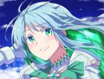  1girl aqua_hair bangs colored_eyelashes colored_inner_hair crystal_hair fate/grand_order fate_(series) green_eyes green_hair highres klid_a kukulkan_(fate) kukulkan_(second_ascension)_(fate) looking_at_viewer multicolored_hair portrait smile solo 