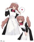 14_(vision5032) 1girl absurdres alternate_costume animal_ears apron black_dress bone_hair_ornament braid brown_eyes brown_hair commentary dog_ears dog_girl dog_tail dress enmaided fangs feet_out_of_frame full_body hair_ornament heart highres hololive inugami_korone leaning_forward long_dress long_sleeves maid maid_apron maid_headdress multiple_views neck_ribbon open_mouth red_ribbon ribbon shoes smile socks spoken_heart standing tail twin_braids twintails virtual_youtuber white_apron