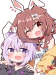  2girls :d ;d animal_collar animal_ears bangs black_collar black_hoodie blush braid brown_eyes brown_hair cat_ears cat_girl chibi collar crossed_bangs dog_ears dog_girl dog_tail dress extra_ears hair_between_eyes hair_ornament hair_over_shoulder hairclip hand_on_another&#039;s_shoulder head_on_head head_rest hololive hood hoodie inugami_korone jacket long_hair looking_at_viewer low_twin_braids low_twintails multiple_girls nekomata_okayu off_shoulder one_eye_closed open_clothes open_jacket open_mouth purple_hair rabiiandrain red_collar short_dress short_hair simple_background sleeveless sleeveless_dress smile tail twin_braids twintails violet_eyes virtual_youtuber white_background white_dress yellow_jacket 