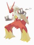  blaziken blue_eyes claws closed_mouth colored_sclera full_body highres horns pokemon pokemon_(creature) sameniku_umai simple_background solo squatting white_background yellow_sclera 