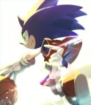  1boy animal_ears animal_nose ball banri_0917 basketball basketball_jersey commentary_request furry furry_male gloves green_eyes korean_commentary male_focus red_footwear shoes simple_background solo sonic_(series) sonic_the_hedgehog tail white_background white_gloves 