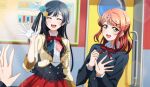  3girls afterschool_school_idol_(love_live!) bangs black_hair blush breasts commentary_request feather_hair_ornament feathers flower gloves hair_bun hair_flower hair_ornament highres korean_commentary long_hair love_live! love_live!_nijigasaki_high_school_idol_club medium_breasts medium_hair multiple_girls multiple_hairpins nijigasaki_academy_school_uniform one_side_up orange_hair school_uniform sidelocks single_side_bun single_sidelock smile uehara_ayumu upper_body waving white_gloves yumel_lot yuuki_setsuna_(love_live!) 