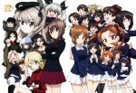  :d absurdres akiyama_yukari anchovy_(girls_und_panzer) animal_ears arm_up bangs black_footwear black_hair black_jacket black_thighhighs blonde_hair blue_eyes boots brown_eyes brown_hair brown_shirt cat_ears clenched_hands closed_mouth coat crossed_arms cup darjeeling_(girls_und_panzer) eating garrison_cap girls_und_panzer glasses green_hair green_shirt grey_coat grey_eyes hair_between_eyes hat highres holding holding_cup holding_pillow holding_saucer isuzu_hana jacket kadotani_anzu katyusha_(girls_und_panzer) kawashima_momo kay_(girls_und_panzer) koyama_yuzu kuromorimine_military_uniform long_sleeves looking_at_viewer megami_magazine mika_(girls_und_panzer) multiple_girls navel nishi_kinuyo nishizumi_miho nonna_(girls_und_panzer) official_art one_eye_closed ooarai_military_uniform open_mouth pillow pleated_skirt pravda_military_uniform red_skirt reizei_mako saucer saunders_military_uniform scan shimada_arisu shirt simple_background skirt smile st._gloriana&#039;s_military_uniform sugimoto_isao takebe_saori thigh-highs uniform v white_background white_skirt yellow_skirt 