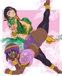  2girls ass breasts dark-skinned_female dark_skin feet fingernails green_eyes han_juri highres looking_at_viewer menat multiple_girls nail_polish pink_eyes purple_hair smile street_fighter teeth thighs toes wallace_pires 