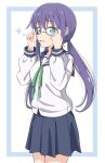  1girl blue_eyes blue_hair blush crust_gm0 glasses hair_between_eyes highres koisuru_asteroid long_hair long_sleeves manaka_ao open_mouth purple_hair sailor_collar school_uniform semi-rimless_eyewear serafuku twintails 