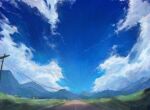  blue_sky clouds cloudy_sky commentary_request day field grass highres mountainous_horizon no_humans original outdoors painting_(medium) power_lines road scenery sky traditional_media utility_pole watercolor_(medium) xian_ovo 
