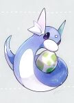  commentary_request dratini egg grey_background highres looking_at_viewer nekozane_chisa no_humans pokemon pokemon_(creature) pokemon_egg signature simple_background solo sparkle violet_eyes 