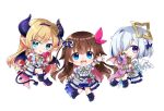  3girls amane_kanata angel angel_wings blonde_hair blue_eyes bow bowtie brown_hair chibi demon_girl demon_horns demon_wings dragon_tail feathered_wings grey_hair hair_flaps hair_ornament hair_over_one_eye halo hololive hololive_idol_uniform_(bright) horns jacket kiryu_coco_(dragon) layered_skirt long_hair looking_at_viewer multiple_girls open_mouth overskirt puffy_short_sleeves puffy_sleeves red_ribbon ribbon shirt short_sleeves skirt souma_mizuki star_(symbol) star_hair_ornament star_halo tail teeth tokino_sora underbust upper_teeth_only virtual_youtuber white_jacket white_shirt white_skirt white_wings wings yuzuki_choco 