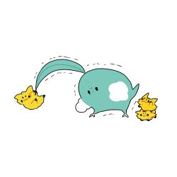  :3 animal_focus bird bug closed_eyes commentary_request full_body grabbing_another&#039;s_hair joltik lowres miru_(ao0203) mm_(miryii) no_humans open_mouth pokemon pokemon_(creature) simple_background standing swablu trembling white_background 