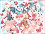  blue_eyes blue_hair boots bracelet buneary hand_on_own_chest hat high_heels hikari_(pokemon) jewelry knee_boots layered_skirt long_hair mugita_konomi one_eye_closed open_mouth pachirisu piplup poke_ball pokemon pokemon_(game) pokemon_bdsp puffy_short_sleeves puffy_sleeves ribbon scarf short_sleeves skirt standing standing_on_one_leg tongue tongue_out v white_headwear 